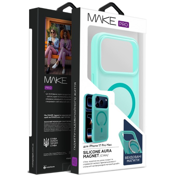 Фото - Чехол для смартфона MAKE for Apple iPhone 17 Pro Max Silicone Aura Magnet Cyan (MCLAM-AI17PMCN)